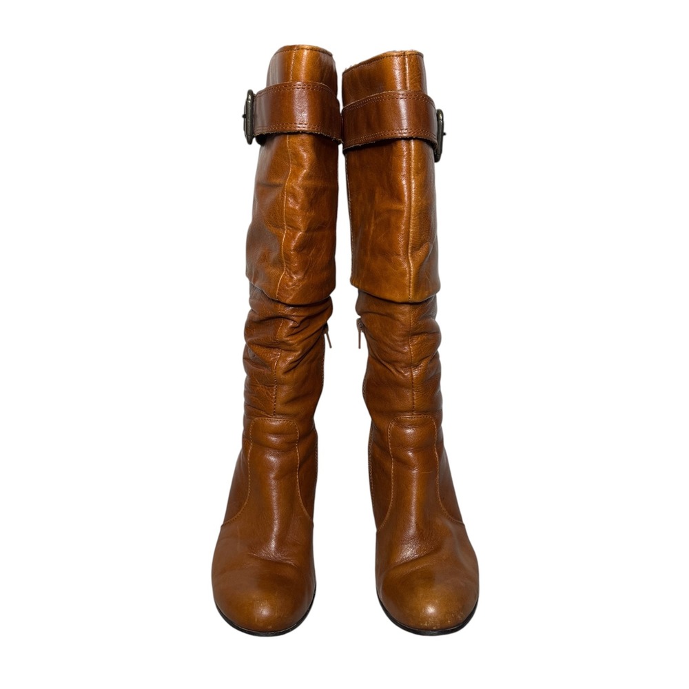 Vintage Aldo Wistful Leather Knee High Heel Boots Womens Size 7 Cognac Fall Chic